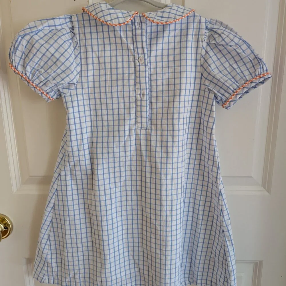 Blue Gingham Pumpkin Applique Kids Formal Dress